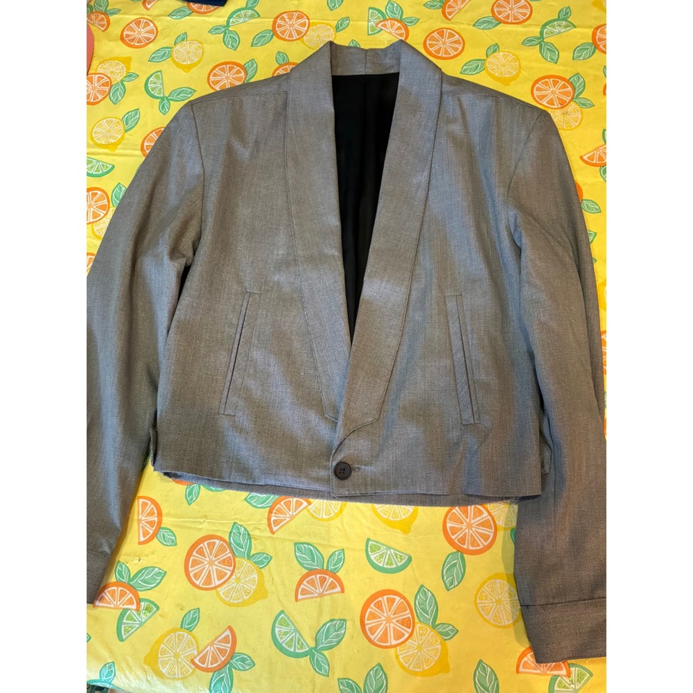 Retro Cropped Blazer Jacket Women Small Gray Vintage Shawl Collar Made in USA